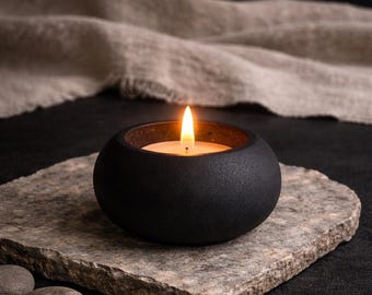 Black Tealight Candle Holder, Wabi-Sabi Concrete Decor for Table Setting