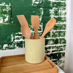 Provence Kitchen Utensil Holder, Green Utensil Crock, Cutlery Holder, Rustic Utensils Jar, Spatula Stand, Kitchen Tool Holder, Gift for Mom