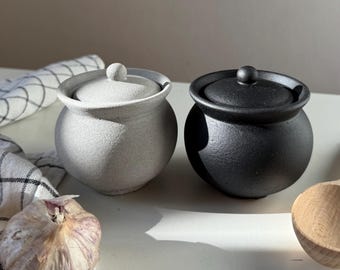 Barattoli per sale e pepe con coperchio, saliera in cemento, contenitore per pizzico, contenitore per sale, zuccheriera, contenitore per spezie, contenitori rustici per caffè e tè