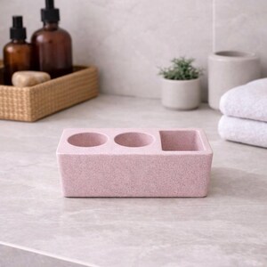 Hållare för elektrisk tandborste i betong, modern bänkorganisatör i badrum, minimalistisk toalettbricka i cement, modern badrumsinredning pastel pink
