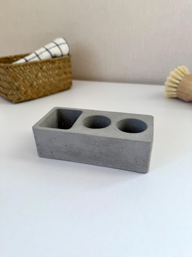 Hållare för elektrisk tandborste i betong, modern bänkorganisatör i badrum, minimalistisk toalettbricka i cement, modern badrumsinredning bild 19