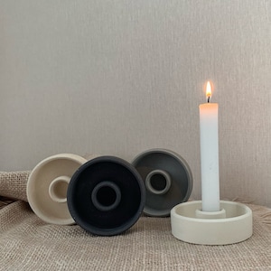 Concrete Circular Candlestick Taper Candle Holder Table Candlestick Minimalistic Round Candleholder Nordic Candlestick Housewarming Gift