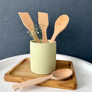 Concrete Rustic Utensil Holder, Colourful Utensil Crock, Medium-size Green Cutlery Holder, Cottage Style Kitchen Utensil Jar, Christmas Gift