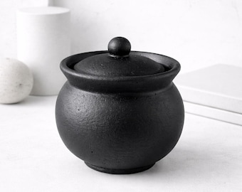 Black Storage Pot, Concrete Jar with Lid, Small Trinket Box, Nordic Universal Container, Keepsake Urn, Memory Vessel