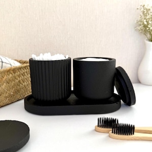 Bathroom set of three | Storage for Cotton Wool Pads, Cotton Buds | Black Bathroom Accessories | Bathroom Organizer | Bathroom Jars with Lid