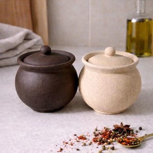 Salt & Pepper Cellar with Lid | Concrete Pinch Pot | Covered Spice Container | Storage Vessel | Coffe, Tea Jar | Countertop Organizer