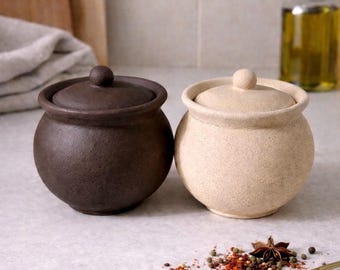Salt & Pepper Cellar with Lid | Concrete Pinch Pot | Covered Spice Container | Storage Vessel | Coffee, Tea Jar | Countertop Organizer
