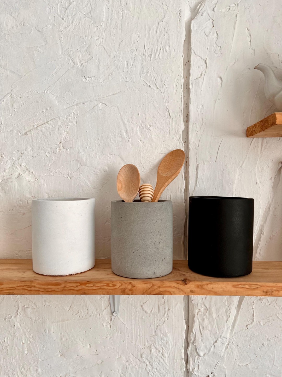 Concrete Utensil Holder Rustic Utensil Crock Beton Pot for Kitchen ...