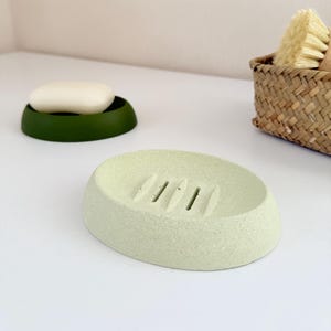 Groene zeepschaal, betonnen zeepbakje voor wastafel in de badkamer, minimalistische keukenzeepbakje, milieuvriendelijke ovale zeephouder, badkamerbenodigdheden