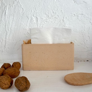 Minimalist Napkin & Toothpick Stand – Concrete Dispenser for Dinner or Cocktail Napkins, Modern Kitchen Accessory Gift