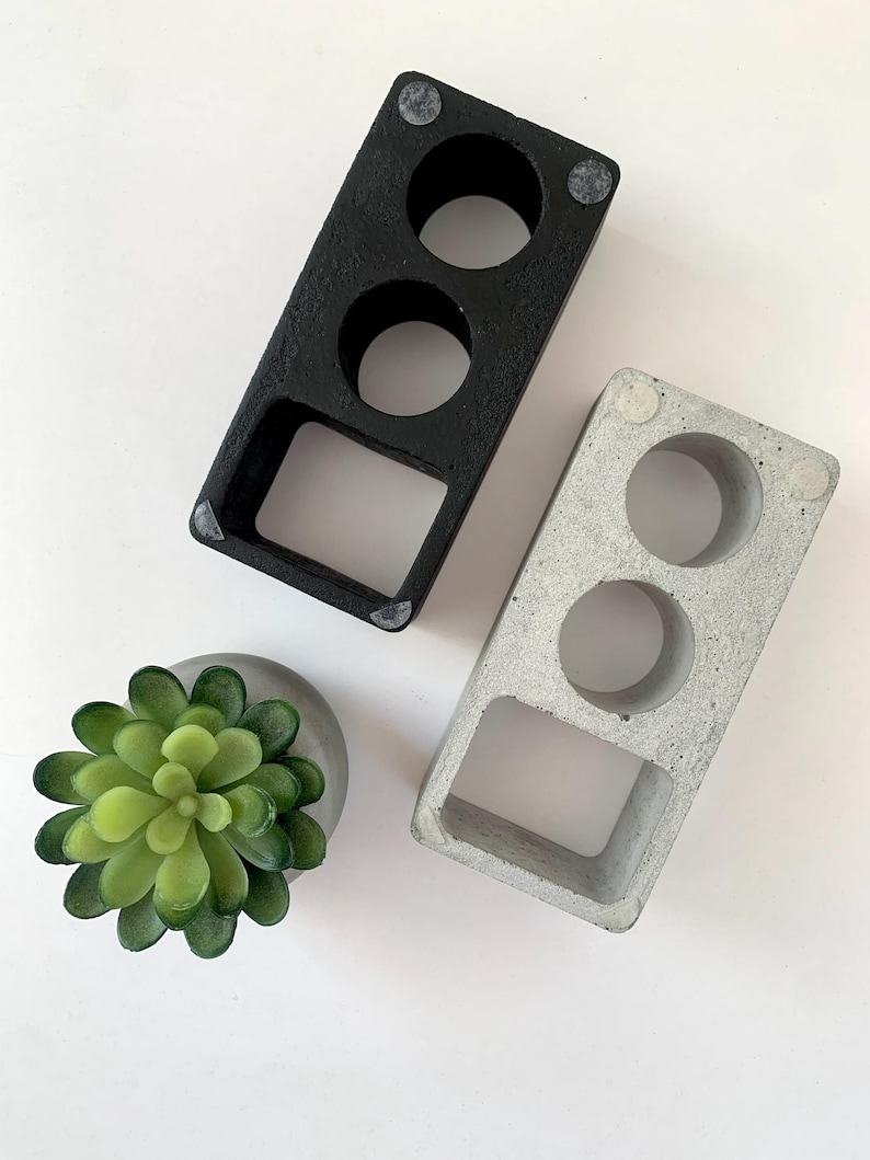 Hållare för elektrisk tandborste i betong, modern bänkorganisatör i badrum, minimalistisk toalettbricka i cement, modern badrumsinredning bild 15