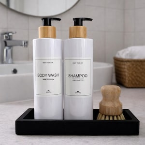 Modern Bathroom Sink Organizer, Concrete Soap Dispenser Tray, Black Bathroom Accessories, Bathroom Bottles Tray, Long Rectangular Tray