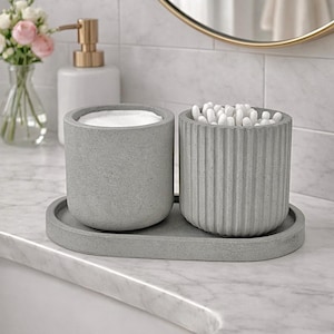 Porta discos de algodón, hisopos, portacepillos de dientes, accesorios de baño rústicos, tarros de hormigón con tapa, bote decorativo para baño