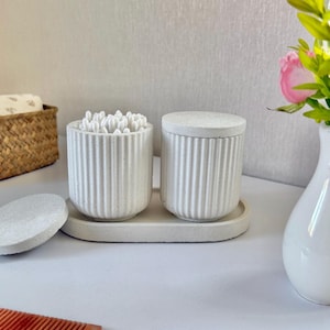 3-piece Vanity Organizer Set – Bathroom Storage Jars With Tray – Cotton ...