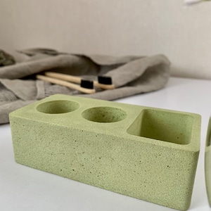 Hållare för elektrisk tandborste i betong, modern bänkorganisatör i badrum, minimalistisk toalettbricka i cement, modern badrumsinredning bild 14