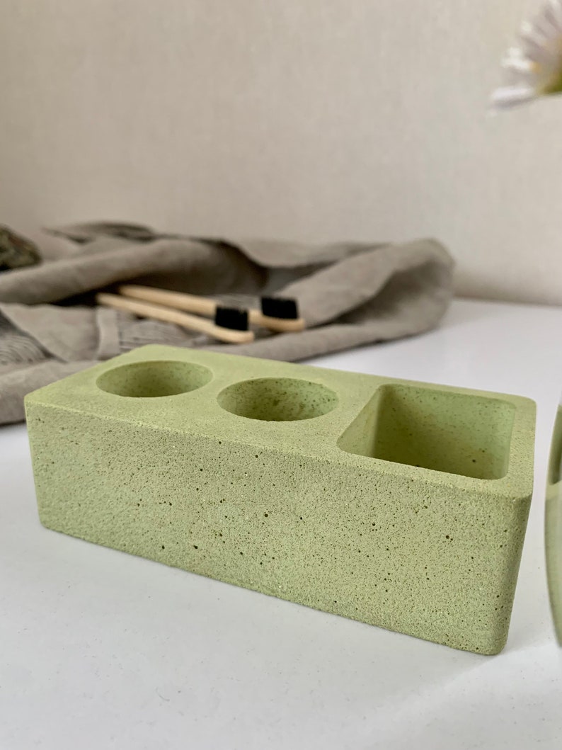 Hållare för elektrisk tandborste i betong, modern bänkorganisatör i badrum, minimalistisk toalettbricka i cement, modern badrumsinredning bild 14