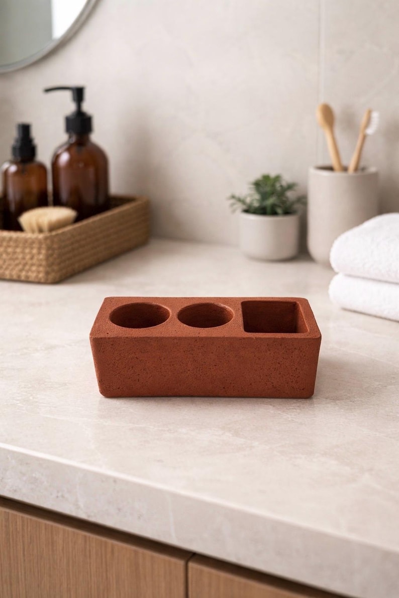 Electric Toothbrush Holder Toothpaste Holder Concrete Bathroom Organizer Bathroom Accessories terracotta