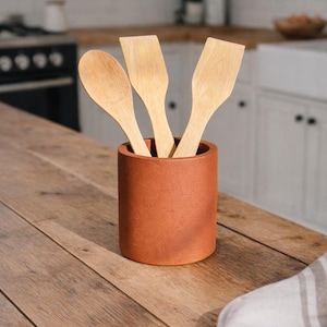Portautensili in cemento, portautensili rustico, vaso in cemento per bancone da cucina, barattolo in cemento per utensili da cucina, decorazione industriale per cucina Terracotta