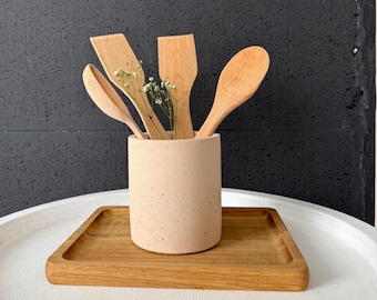 Minimalist Concrete Utensil Holder, Japandi Utensil Crock, Scandinavian Pot For Kitchen Counter Decor, Modern Farmhouse Kitchen Accessories