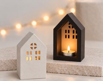 Minimalist House Shaped Candle Holder, Japandi Tealight Lantern, Wabi Sabi Home Decor, Christmas Hostess Gift