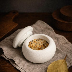 Saliera fatta a mano con coperchio, barattolo per spezie in cemento, ciotola per pepe, barattolo per pizzico, arredamento rustico per cucina