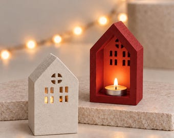 Christmas House Candle Holder, Small Tealight Lantern, Cottage Christmas Decor, Rustic Holiday Home Accent, Christmas and New Home Gift