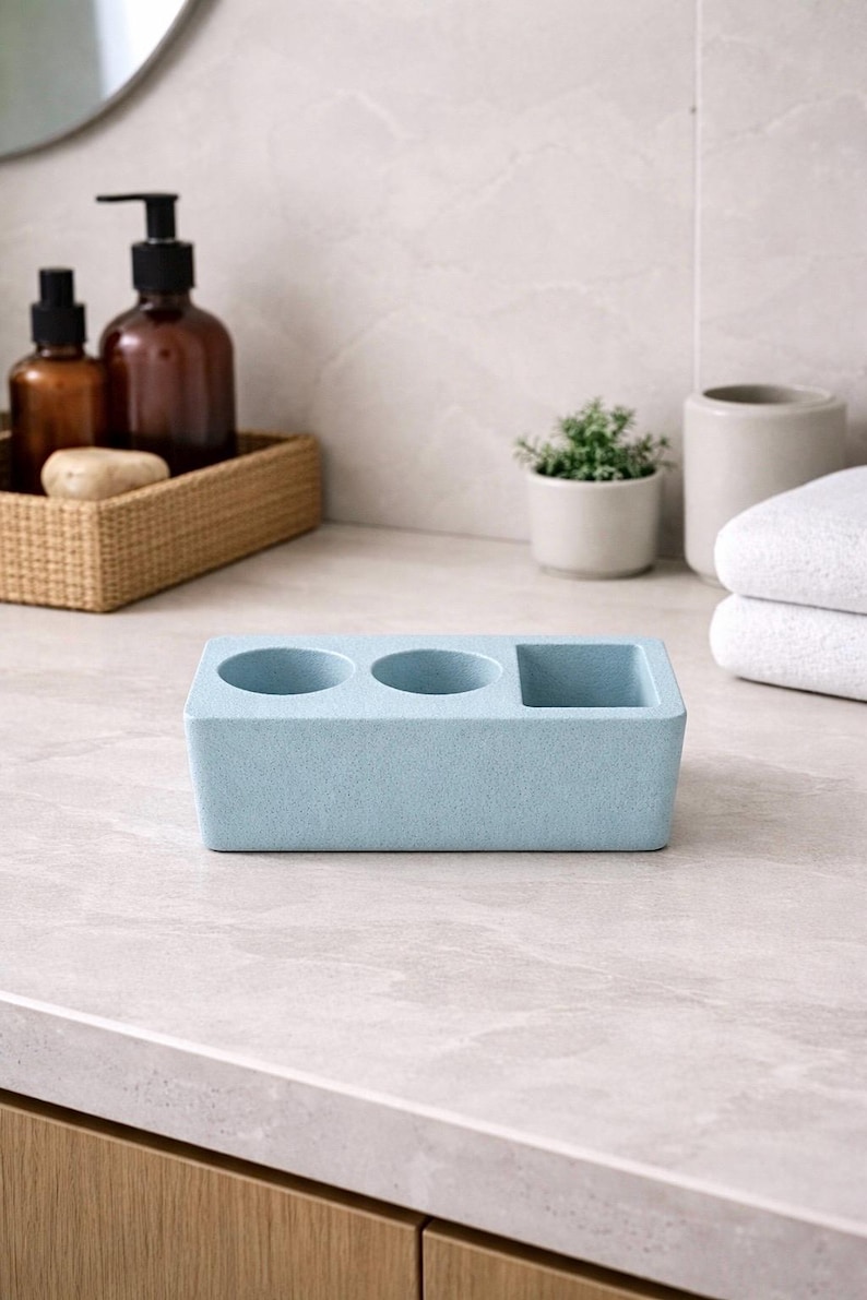 Electric Toothbrush Holder Toothpaste Holder Concrete Bathroom Organizer Bathroom Accessories pastel blue