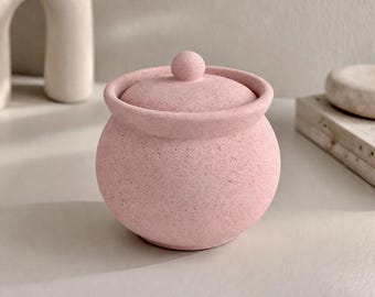 Catchall Aufbewahrungsbehälter mit Deckel, pastellrosa Betonglas, minimalistischer neutraler Wohnkultur-Akzent, handgefertigtes Einweihungsgeschenk