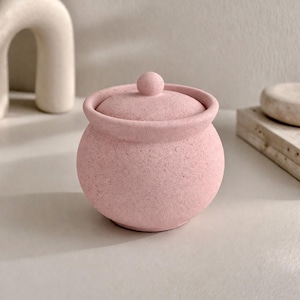 Catchall Storage Container With Lid, Pastel Pink Concrete Jar, Minimalist Neutral Home Decor Accent, Handcrafted Housewarming Gift