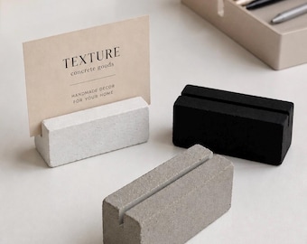 Minimalist Concrete Business Name Card Holder & Photo Display Stand - Industrial Desk Organizer for Pictures