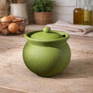 Green Sugar Jar, Salt Cellar with Lid, Concrete Spices Jar, Herbs Bowl, Tea Canister, Storage Container, Salt Pig, New Home Gift