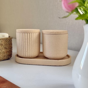 3-piece Vanity Organizer Set – Bathroom Storage Jars With Tray – Cotton ...