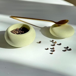 Salt Pig Holder with Lid, Concrete Salt Cellar, Colored Pinch Pot, Modern Salt Pepper Bowl, Spice Herbs Jar, Green Salt Box, Salt Container