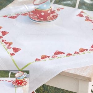 DIY Tablecloth Cross Stitch Kit Toadstools , Vervaco, 32"x32" (80x80cm), PN-0013284 Vervaco Runner