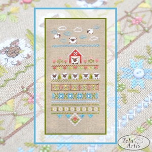 Fun Farm Sheep Cross Stitch Kit, Spring Sampler: Hand-Dyed floss, Linen canvas