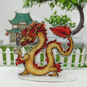 Unic Cross Stitch Kit, Chinese dragon, set with threads, beads and decorative crystals.