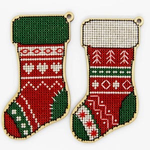 Socks Wooden Cross Stitch Kit, DIY Christmas Stocking Ornament Set, Wooden Embroidery Mini Socks Decor