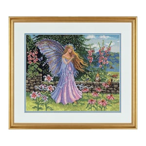 Kit Point De Croix Lanarte - Silhouette De Fée Fleurie - Toile Aïda 18ct