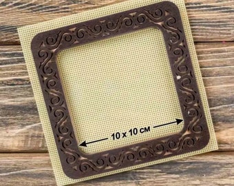 Medium Needlework Hoop with magnetic holders from plywood for Cross Stitching, DARK Brown color, 4x4 IN (10x10 cm)