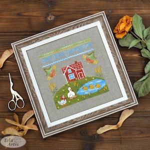 At the pond Cross Stitch Kit – Tela Artis X-029 – Sampler – Hand-dyed Threads – Beads – Linen Embroidery Kit