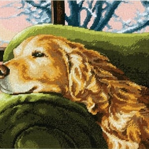 Dimensions Lounging Cross Stitch Kit 71-20078, Dog Design Aida 14ct Counted Kit