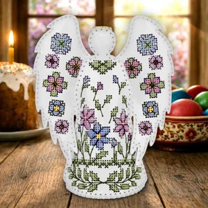 Easter Angel embroidery kit on artificial leather on holder, easy to make, (double-sided)