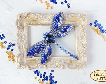 Kit de broche de cuentas DIY, bordado de libélula azul, costura