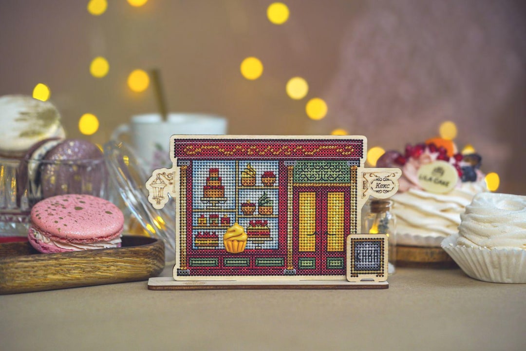 Sweet-shop Cross Stitch Kit on Wood: 3D Threads Ornament - Etsy