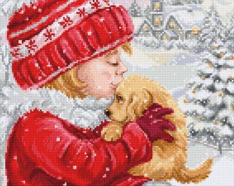 Counted Cross Stitch Kit Luca-S - Girl Kissing Puppy, BU5027