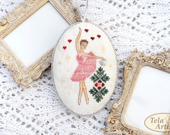 Ballerina Cross Stitch Kit: Vintage Christmas Ornament,Hand-Dyed Threads, evenweave linen fabric