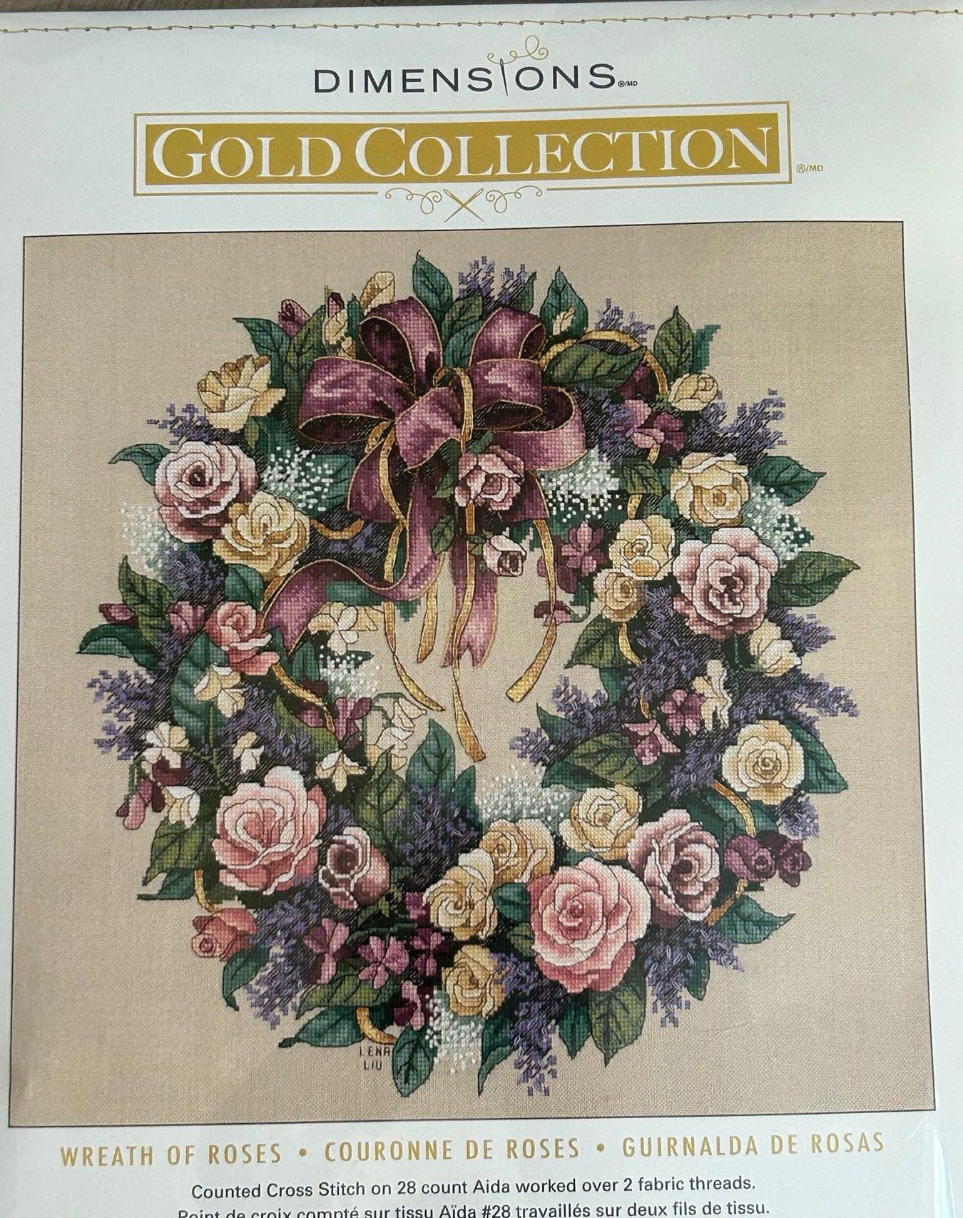 Lena Liu Wreath of Roses Cross Stitch Kit: Dimensions Gold