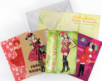4 Santa Claus folding cards with white envelope