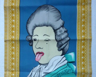 funny tea towel "King" hand-drawn in a rococo robe