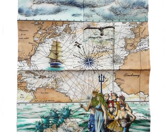 Tea towel "Mare Atlanticum - Historical nautical map" hand-drawn